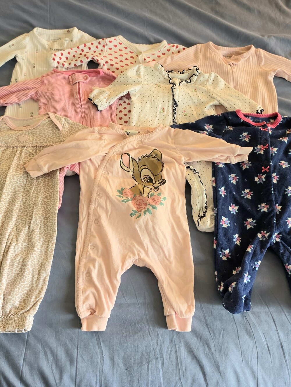Random Assorted Baby Girl Zipper Button Sleepers Pajamas 0-3 Months Lot of 8